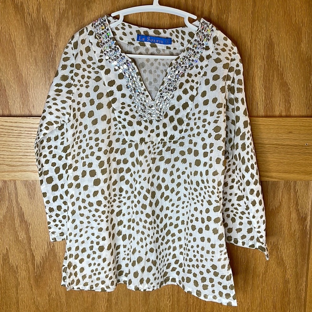 Girls long-sleeved cheetah print tunic/swimsuit cover up